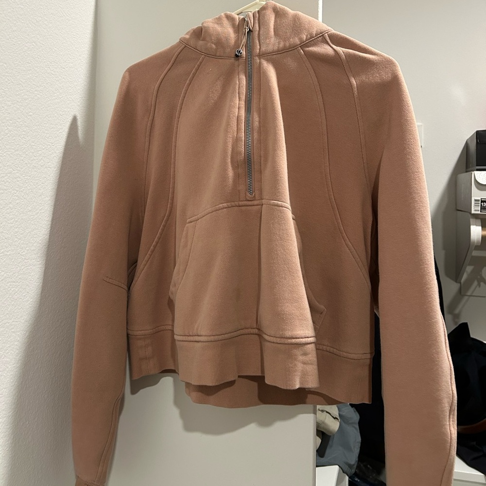 Lululemon cropped scuba sweatshirt with hood pink / beige/ salmon Medium/large